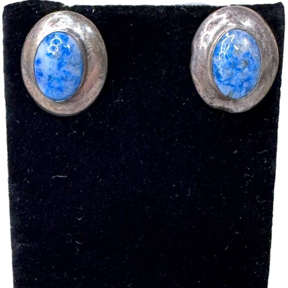 Vintage QT Carolyn Pollack Sterling Silver Blue Gemstone Southwest Earrings - Picture 1 of 6